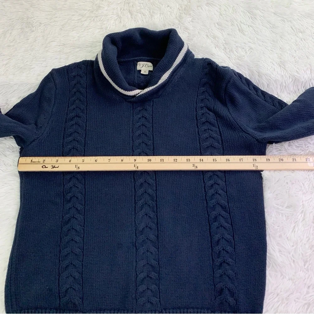 J Crew long sleeve Cotton cable-knit tipped shawl-collar sweater in‎ navy blue